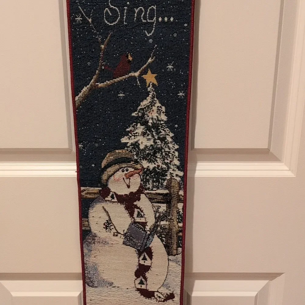 Snowman Christmas Tapestry Wall Hanging Bell Pull Signed By Sandi Gore Evans
